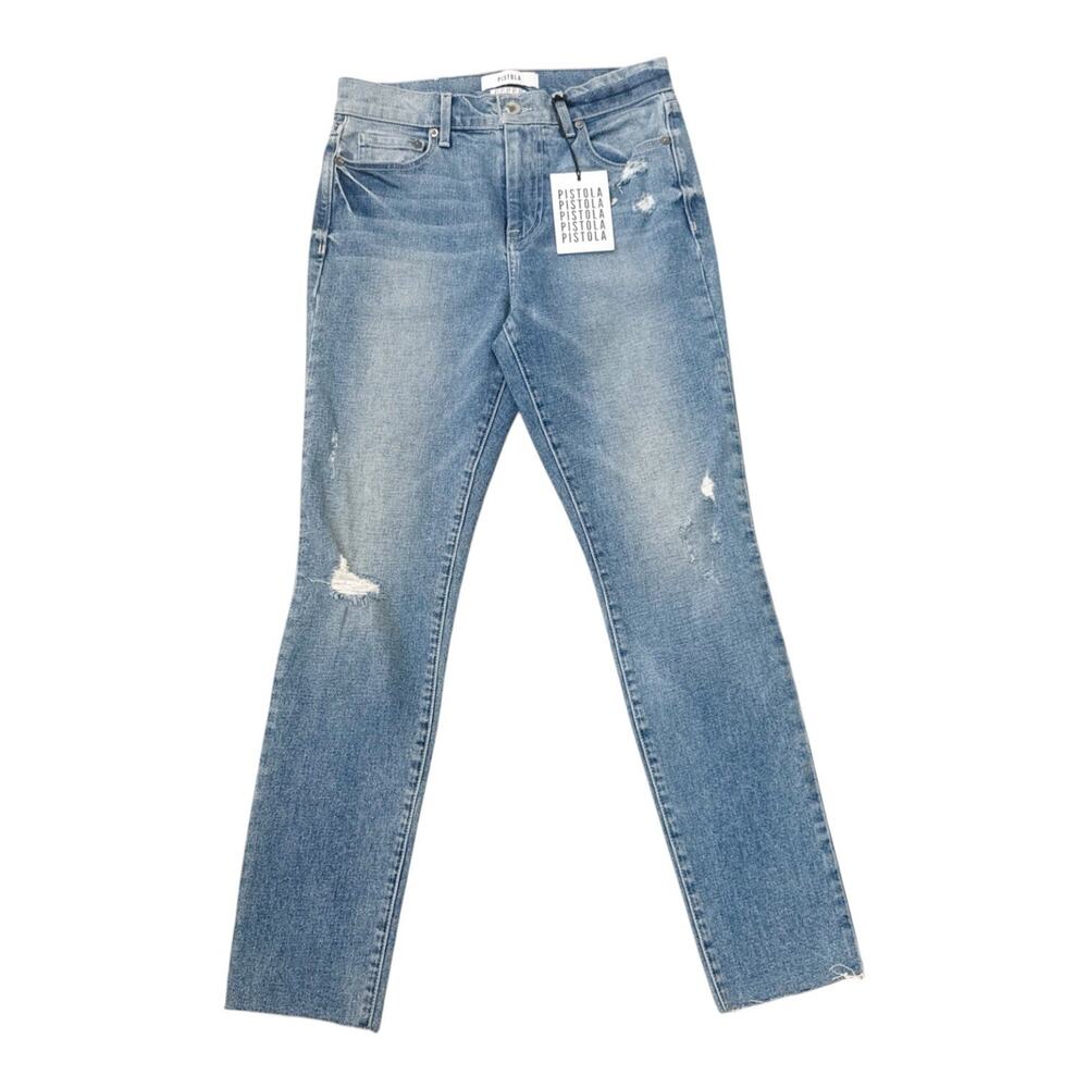 Pistola Jeans Monroe Crop Cigarette Raw Hem Medium Wash Blue Denim Size 27 New
